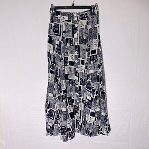 Vintage Dalmys Black Cream Button Front Multi Floral Midi Skirt S